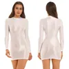 Casual Dresses Womens Glossy Bodycon Dress Long Sleeve Mock Neck Smooth Stretchy Tight Mini Pencil Lingerie Bar Rave Party Clubwear