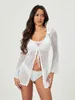 Baddräkt täckning för kvinnor virkning tunika topp i linne blandning strand badkläder täckning 240513