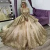 Księżniczka Gold Quinceanera Sukienki z długim rękawem Koralika Słodka 16 sukienki