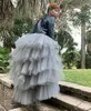 Skirts Simple Classic Gray Hi-Lo Women Skirt Layer Tulle Ruffles Elastic Plus Size Custom Made