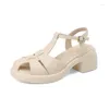 Sandaler Summer Cover Toe For Women Chunky Heels Gladiator Shoes Silvery Pumpar Storlek 34-43 Hög