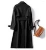 Women's Trench Coats 2024 Mid Long Windbreaker England Style With Belt Trenchcoat Spring Autumn In Outerwears Black Women Jackets Lined