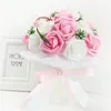 Flores decorativas rosa Borgonha Borgonha PE Rosa Bridesmaid Wedding Foam Bridal Bouquet Ribbon Fake De Noiva personalizada
