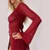 Women's Sexy Cutout Crochet Bikini Swim Cover Up V-Neck Long Sleeve Hollow Out Beach Mini Dress Summer Beachwear 2024