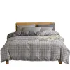 Bettwäsche -Sets Grau Plaid Set Button Dekorieren Sie Bettdecke Abdeckung Japan Style Bett Leinenkissenbezug Laken