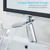 Смесители раковины для ванной комнаты Wovier Modern Waterfall Chrome Caucet с запасным шлангом для промывки для промывки