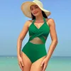 Women's Swimwear Ladies Green For Summer 2024 One-piece Swimsuit Women Solid Color Royal Blue Gauze Bikini Sexy Strap Wine Red B