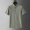 2024 Summer Seamless Elastic Striped Business Casual Dress Shirts Men Short Sleeve Office Social Formal Shirts Men Clothing
