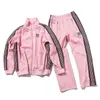 Needles Classic Embroidery Butterfly Track Women Pants Stripe Wide Hem Needles Fashion Pink Suit Men Clothing 240511