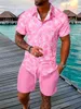 Mens Hawaiian Flamingo pasek drukowany zestaw zwykłych streetwearu Krótkie koszulę na plaży Zestaw Mężczyźni 2024 Summer Dwuczęściowy 240511
