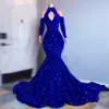 Plus Size Royal Blue sequins Mermaid Prom Dresses Elegant Long Sleeves Evening Gowns 2022 Off Shoulder Women Formal Dress 289K