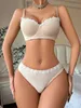 Bras Sets Solid Underwire Lingerie Set Women Push Up Bra with Stl Ring Pretty Appliques Women Underwear Panty Everyday Brassiere Sets Y240513