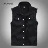 DiMusi Vintage Design Mens Denim Gilet Retro Sleeveless Vestes Men Ripped Hole Jean Work Washingcoats Hunting Clothing 240509