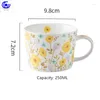 Tazze da 250 ml di tazza di caffè a microonde Valica Ceramica creativa Ceramica Europea Cartoon Flower Pattern Graduation Misura