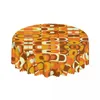 Table Cloth Round 70s Pattern Retro Inustrial In Orange And Brown Tones Tablecloth 60 Inch Cover For Kitchen Dinning