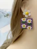 Dangle Earrings A Pair Of Sweet Printed Relief Sunflower Geometric Square Acrylic