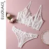Sexy set Ellolace lingerie transparante bh -dames 2 -delige kant ondergoed witte sensuele bruiloft intieme porno erotische outfits Q240511
