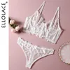 Sexy Set Ellolace Dessous transparente BH Frauen 2 Stück Spitze Unterwäsche weiß sinnliche Hochzeit Intime Porno erotische Outfits Q240511