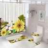 Shower Curtains Pink Cherry Blossoms Curtain Sets Tulip Rose Flowers Country Garden Scenery Bathroom Bath Mats Rug Toilet Cover