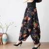 Calças femininas Capris China estilo Baggy Harem Pants Mulheres Imprimir calças cruzadas calças de lanterna larga de lanterna larga de linho de algodão Retro mais 11435 Y240509