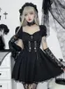 Vestidos casuais altgoth vintage gótico princesa vestido mulheres escuras harajuku renda up cross esselet streetwearwearwear lolita feminina