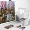 Shower Curtains Flower Butterfly Dragonfly Scenery Curtain Set Dandelion Tulip Rose Floral Rural Garden Landscape Bathroom Decor Bath Mat