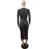 Casual jurken 2024 Autumn Winter Fashion Elegant Black Lace V-Neck Bodycon Long Dress Women Sleeve Club Party