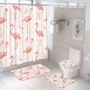 Duschvorhänge rosa Flamingo-Vorhang Sets Tropical Green Palm Bananenblätter Stoff Badezimmer Nicht rutschige Badmatten Teppich Toilettenabdeckung