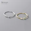 Bröllopsringar Modian Real 925 Sterling Silver Simple Thing CZ Finger Justerbar 14K Guldring för kvinnors smycken Gift Q240511