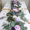 Flores decorativas Casamento personalizado Artificial Seda Rose Table Floral Runners