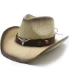 Cappello da cowboy occidentale di paglia vuota per uomini donne arricciatura brima brim -spiaggia cappelli da sole panama cowgirl cappelli da pesca all'aperto