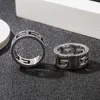 Ringar fyrkantiga dubbla g ring ihåliga ut graverade mönster vävda breda s925 silver mode par ring