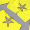 Arbetsklänningar gula kvinnors lyxpärlade starfish diamant sexig långärmad kort topp blyerts kjol 2-stycke nattklubb fest bandage kostym