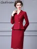Casual Dresses Gedivoen Autumn Fashion Designer Wine Red Vintage Spliced ​​Dress Women's Lapel Button High midje Slim Package skinkor Långt