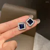 Hölzer Ohrringe koreanische Modes Navy Blue Crystal Square Temperament Rhombus Zirkon Frauen Hochzeitsfeier Geometrie Schmuck Schmuck