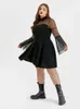 Plus -Size -Kleider plus Größe Kleidung Floune Slve Mesh Kleid für Frauen Cosplay Comes Hallown Kleid Frauen Hexenkleider Y240510