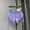 Summer Femme Purple Shorts Fashion Sexy Low Rise Single Breasted Aline Denim With Strap Pants Femme 240423