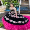 2022 빈티지 자수 Quinceanera 드레스 멕시코 테마 Velet Organza Ruffles Strapless Ball Gown Sweet 16 Dress Gradaution GOW 283H