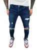 Herren Jeans hochwertige solide gewaschene Streetwear Jogger Destressed Löcher elastische dünne Männer zerrissenen Biker -Denimhose Schwarz Blau