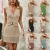 Work Dresses 2024 Cardigan Button V-neck Tank Top Half Skirt Set Solid Color Hollow Knitted Two Piece For Women Wholesale