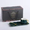 Tassen Keramik Tasse Gericht Set Nordic Green Water Ware Kaffee Rechteckschale kleine Löffel Geschenkbox Home Bar Dekoration Tee