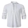 Maglietta da uomo a v-shirt maniche lunghe a maniche lunghe camicia da uomo in pizzo anteriore 240508