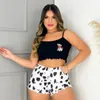 Wish Shop Online -Pyjama Sets Spaghetti -Gurt -Nachtkleid für Mädchen Frauen Shorts Maschine Digital Druck runden Hals