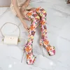 Boots Fashion Platform Over the Knee 19cm Metal High Heels Floral Print Party Club Femmes Automne Big Size 35-50 Botas Mujer