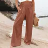 2024 Leisure Elastic High Waist Women's Wide Leg Cotton Linen Loose Pants F51332