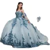 Niebieskie cekiny błyszcząca sukienka Quinceanera Dress Ball z odejmowanym pociągiem 2022 Księżniczka Słodka 16 Party Party Wear 251r