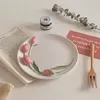 Decorative Figurines 8'' Korea Tulip Plate Ceramic Cake Dish Snack Tray Jewelry Bowl Trays Nordic Shop Dishes
