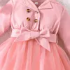 Robes de fille Robe pour enfants 9 mois - 5 ans manches longues couleurs une couleur en tulle mignon robes formelles princesse avec ceinture pour bébé girll2405