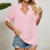 Women's Polos Clothing Fashionable Cotton Solid Color V Neck Slimming Tie Chiffon T Shirts Top Summer Breathable Women Blouses Dressy