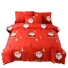 Conjunto de roupas de cama Conjunto de natal de 3 com capa de colcha de travesseiros Papai Noel Family El 2